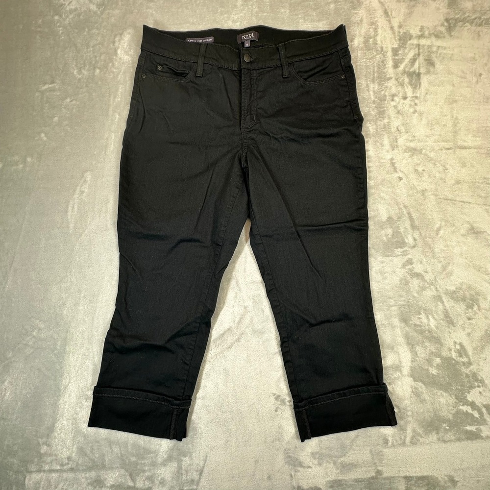 NYDJ Capri Pants Womens 12 Black Dayla Wide Cuff Lift Tuck M77Z1508